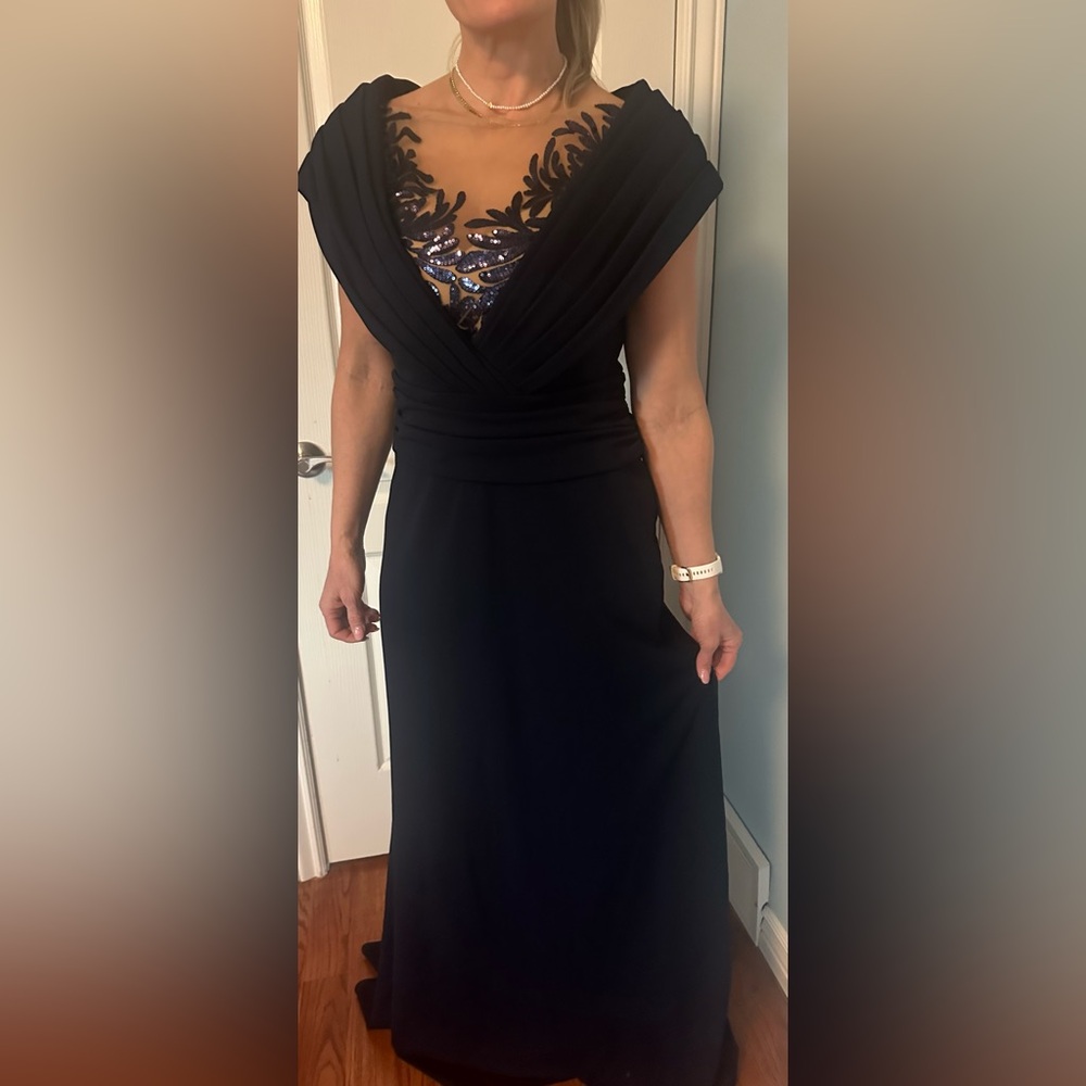 Tadashi Shoji Black and Blue Embroidered Maxi Dress